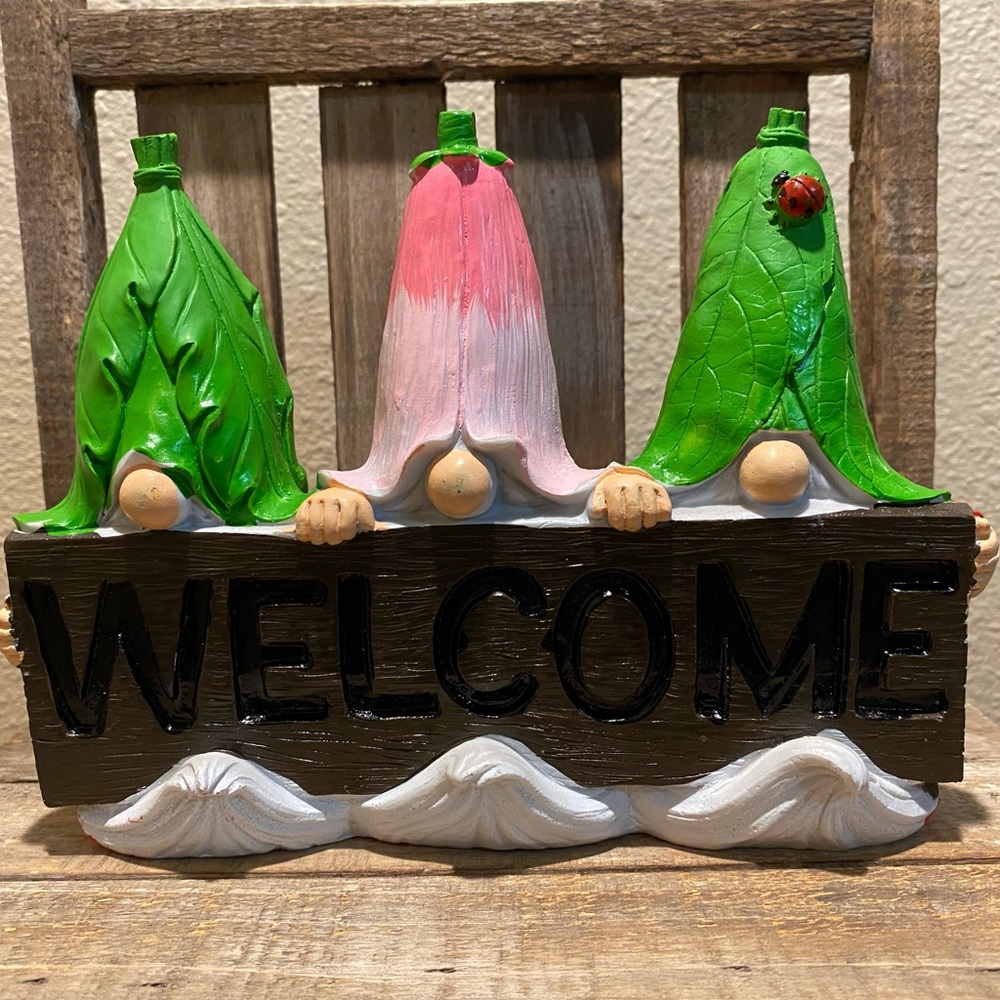 Garden Gnome Trio Welcome Decor, Garden Gnome Resin Decor, Spring Gnome Decor
